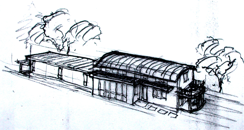 Faculty House, Birdseye Sketch, ENR architects, Palo Alto, CA 94306