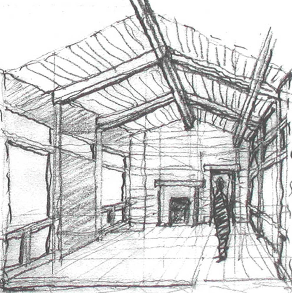 Faculty House, Interior Sketch, ENR architects, Palo Alto, CA 94306