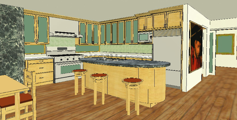 Beach Kitchen Fly-thru CAD simulation - ENR architects, Malibu, CA 90265