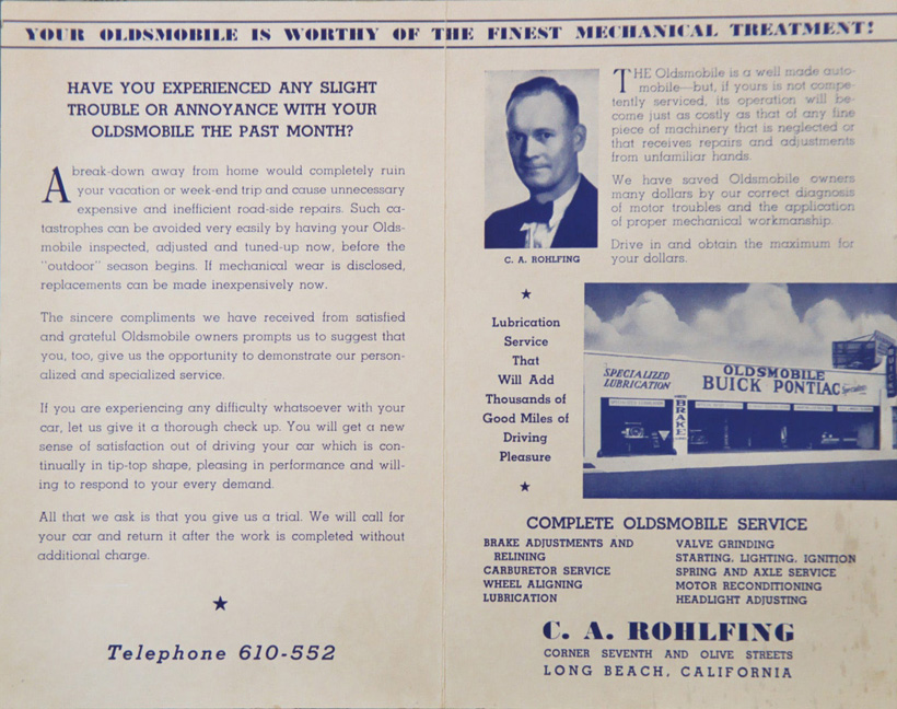 CA Rohlfing Automotive, Long Beach, CA, 1930