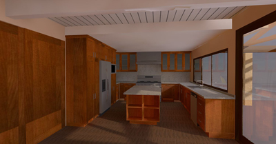 Kitchen-Patio CAD rendering, ENR architects, Westlake Village, CA 91361
