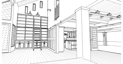 Library-Kitchen CAD rendering, ENR architects, Granbury, TX 76049